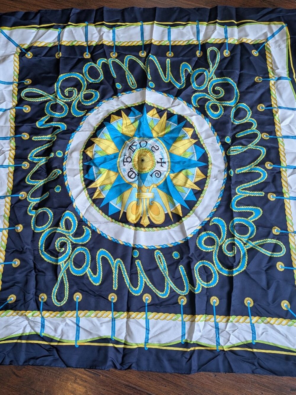 Vintage Nautical Compass Rose Medallion Scarf Made in Italy